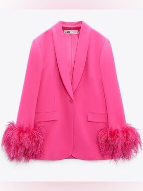 Zara Pink Blazer with Feather Cuffs